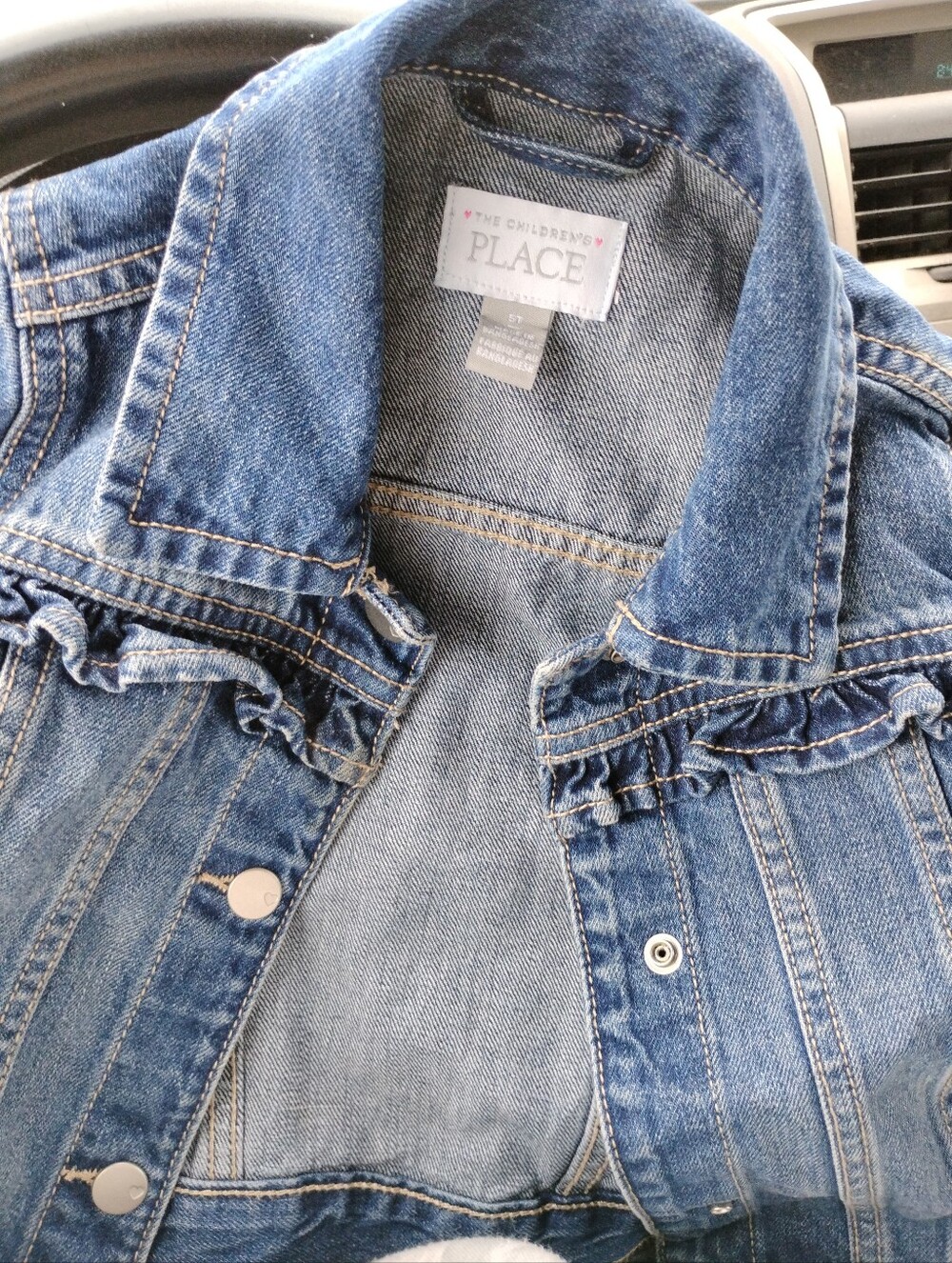 The Children's Place Blue Denim Jacket with Pink Heart Details